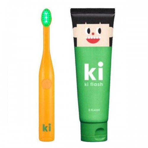 ME FLASH 兒童專用潔牙套裝 - 綠光LED牙刷 + 防蛀牙膏 120g (橙色)